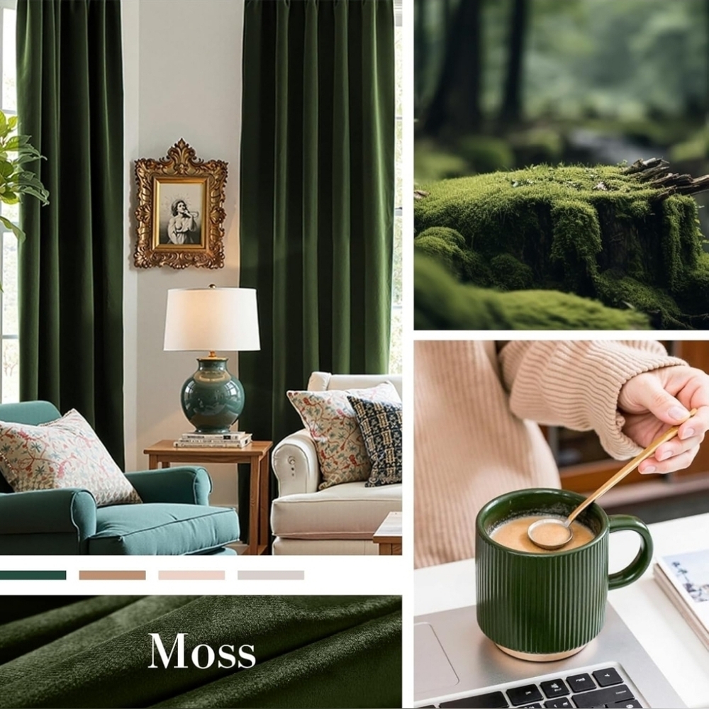 Luxury Velvet Pinch Pleat Blackout Curtains – Moss Green, 84” (2 Panels) - Picture 4 of 9